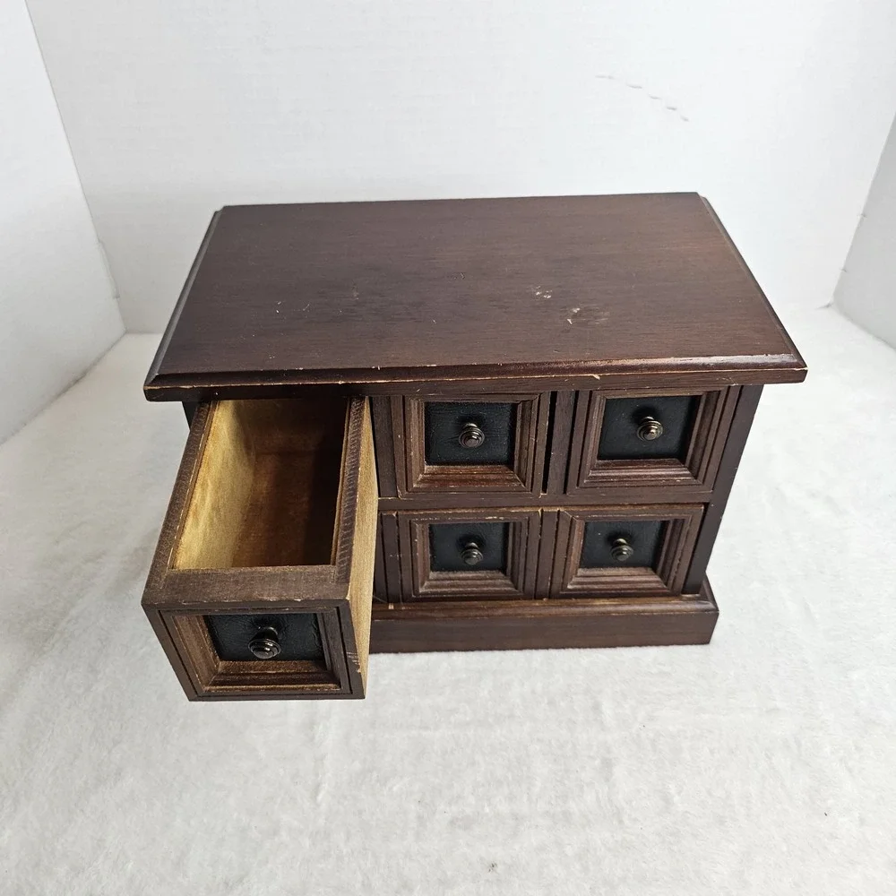 Vintage Wood 4 Drawer Tabletop Armoire/Dresser Style Jewelry Music Box